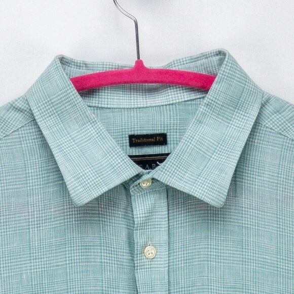 Jos A Bank 100% Linen Shirt Men's XL Green Geometric Long Sleeve Button Reserve - Picture 2 of 12